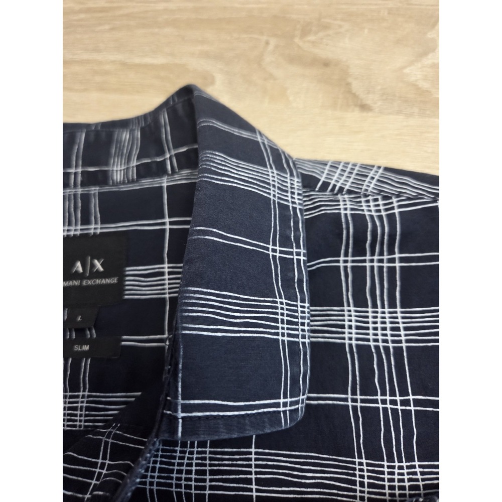 Armani Exchange Men's Long Sleeve Button Down Shirt Slim Fit Navy Blue Sz L - Picture 6 of 12